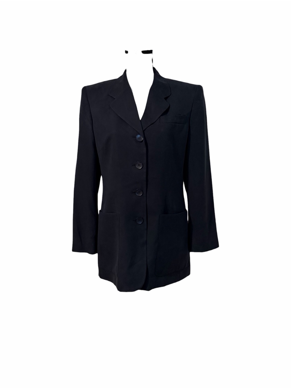 Jones New York Single-Breasted Black Tailored Blazer - Long Sleeves 100% Silk